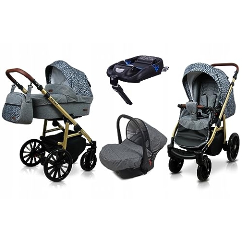 BabyLux® Kinderwagen Set 4 in 1 - Aspero - incl. Babywanne, Buggy Sportsitz, Auto-Babyschale, ISOFIX-Basisstation - Autositz - Kinderwagenset - Kombikinderwagen mit Wickeltasche usw.