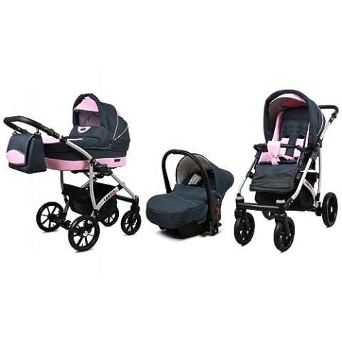 BabyLux® Bambimo Kinderwagen Set 3 in 1 - Largo - incl. Babywanne, Buggy Sportsitz, Auto-Babyschale - Autositz - Kinderwagenset - Kombikinderwagen mit Wickeltasche, Regenschutz usw.