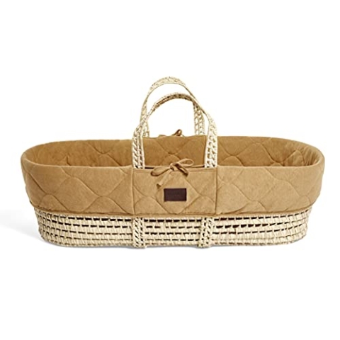 The Little Green Sheep Natural Quilted Moses Basket & Mattress - Honey, FN010G