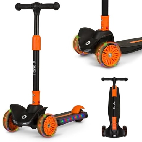 LIONELO Timmy Balance-Roller für Kinder von 3 Jahren bis zu 50 kg, Dreirädriger Kinderroller mit Höhenverstellung, Rutschfester Plattform, Bremse, Rädern und LED-Plattform