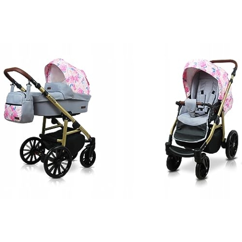 BabyLux® Bambimo Kinderwagen Set 2 in 1 - Aspero - incl. Babywanne, Buggy Sportsitz - Kinderwagenset - Kombikinderwagen mit Wickeltasche, Regenschutz, Moskitonetz, Cupholder usw.
