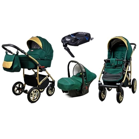 BabyLux® Kinderwagen Set 4 in 1 - Gold Lux - incl. Babywanne, Buggy Sportsitz, Auto-Babyschale, ISOFIX-Basisstation - Autositz - Kinderwagenset - Kombikinderwagen mit Wickeltasche usw.