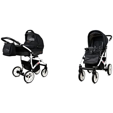BabyLux Largo 2-in-1 Baby Kinderwagen Tief und Kinderwagen mit Zubehör Verstellbar und faltbar Aluminiumkonstruktion Wasserdicht Nicht abnehmbare Räder Garden Flowers