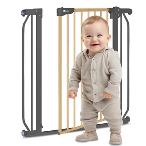 LIONELO Truus Slim Sicherheitstor, Verstellbare Breite von 75 bis 105 cm mit Press-Fit, Höhe 77 cm Öffnung in beide Richtungen Selbstverriegelung, abgerundete Kanten