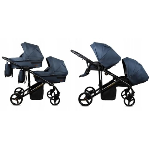 BabyLux® Kinderwagen Set 2 in 1 für Zwillinge - Trailux Duo - Antracyt - incl. Babywanne, Buggy Sportsitz - Geschwisterwagen Zwillingskinderwagen Kombikinderwagen mit Wickeltasche, Regenschutz