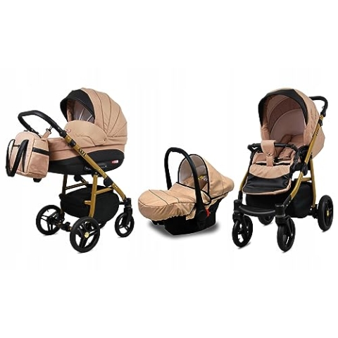 BabyLux® Bambimo Kinderwagen Set 3 in 1 - Axel - incl. Babywanne, Buggy Sportsitz, Auto-Babyschale - Autositz - Kinderwagenset - Kombikinderwagen mit Wickeltasche, Regenschutz usw.