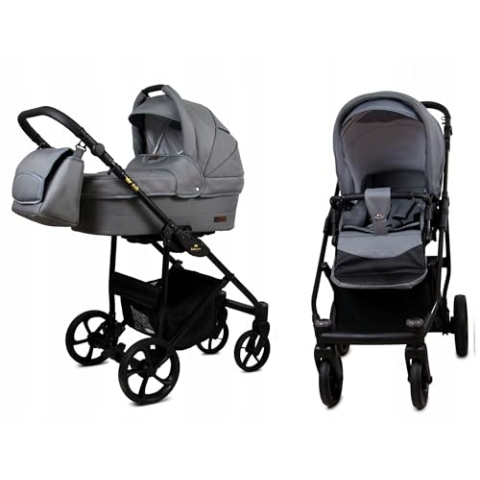 BabyLux® Bambimo Kinderwagen Set 2 in 1 - Air - Steel - incl. Babywanne, Buggy Sportsitz - Kinderwagenset - Kombikinderwagen mit Wickeltasche, Regenschutz, Moskitonetz, Cupholder usw.