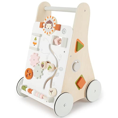 Bieco Lauflernwagen Holz | ab 1 Jahr | Multifunktionale Baby Lauflernhilfe | Laufwagen für Babys zur Förderung der Motorik | Baby Gehhilfe mit Gummibereifung | Activity Lauflernhilfe für Babys