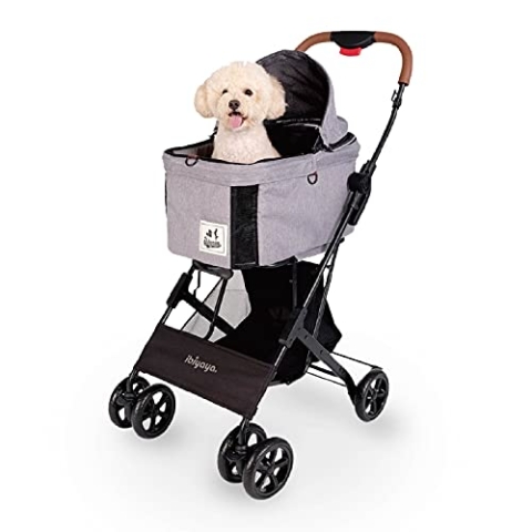 ibiyaya Travois Hundebuggy für kleine Hunde und Katzen, 3-in-1-Haustier-Kinderwagen, Tragetasche und Autositz, inklusive Staufach und Korb, Bremsen und doppelseitigem Netzfenster, Grau
