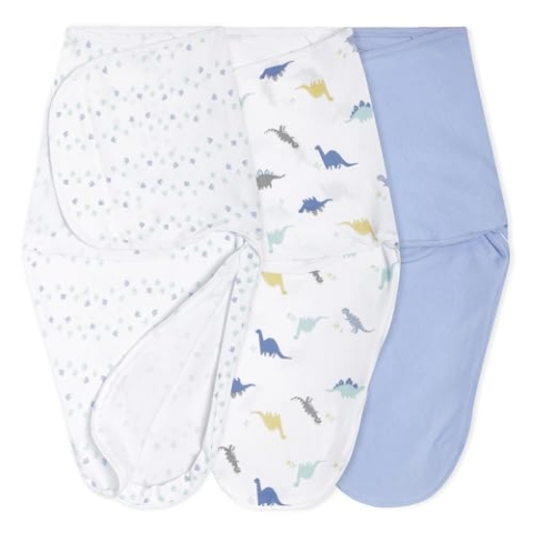aden + anais essentials Easy Swaddle™ wrap, Baby-Pucksack für mühelos pucken, Wickel-Pucktuch aus 100% Baumwolle für Neugeborene, 4-6 Monate, 1,0 TOG, 3er-Pack, Dino-rama