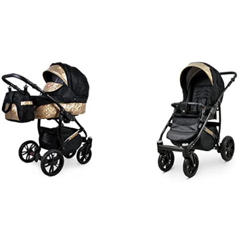BabyLux Miracle 2-in-1 Baby Kinderwagen Tief und Kinderwagen mit Zubehör Verstellbar und faltbar Aluminium Konstruktion Wasserdicht Nicht abnehmbare Räder Candy Hibiskus