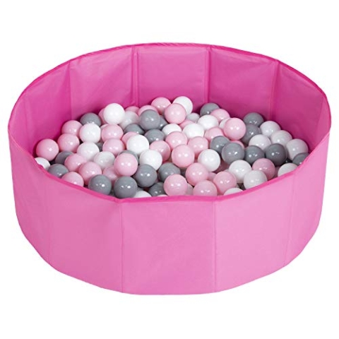 Selonis Faltbare Bällebad Mit 300 Bälle Für Kinder Spielbad, Rosa:Weiß/Grau/Puderrosa