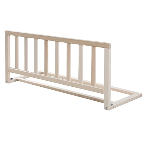 roba Bettschutzgitter 90 cm Länge aus Massivholz, sicherer Rausfallschutz für Babys und Kinder ab 18 Monaten, einfache Montage ohne Bohren, Höhe 38 cm, klappbar mit extra Sicherung, natur