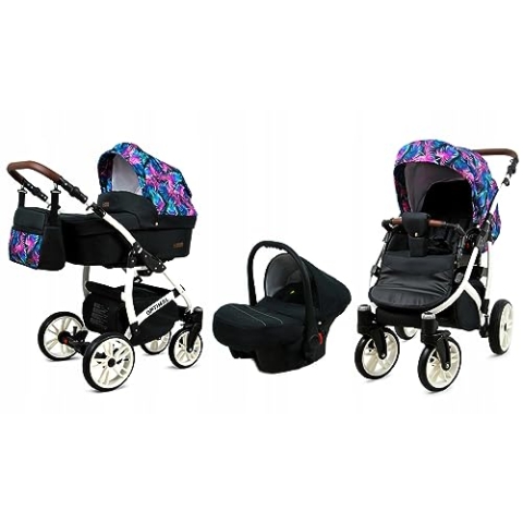 BabyLux® Bambimo Kinderwagen Set 3 in 1 - Optimal - incl. Babywanne, Buggy Sportsitz, Auto-Babyschale - Autositz - Kinderwagenset - Kombikinderwagen mit Wickeltasche, Regenschutz usw.