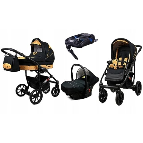 BabyLux® Kinderwagen Set 4 in 1 - Largo - incl. Babywanne, Buggy Sportsitz, Auto-Babyschale, ISOFIX-Basisstation - Autositz - Kinderwagenset - Kombikinderwagen mit Wickeltasche usw.