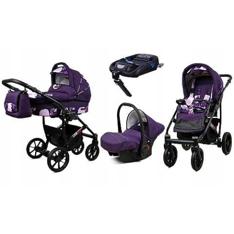 BabyLux® Kinderwagen Set 4 in 1 - Largo - incl. Babywanne, Buggy Sportsitz, Auto-Babyschale, ISOFIX-Basisstation - Autositz - Kinderwagenset - Kombikinderwagen mit Wickeltasche usw.