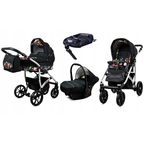 BabyLux® Kinderwagen Set 4 in 1 - Largo - incl. Babywanne, Buggy Sportsitz, Auto-Babyschale, ISOFIX-Basisstation - Autositz - Kinderwagenset - Kombikinderwagen mit Wickeltasche usw.