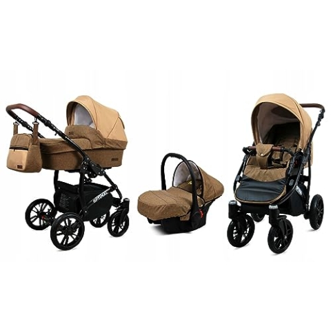 BabyLux® Bambimo Kinderwagen Set 3 in 1 - Optimal - incl. Babywanne, Buggy Sportsitz, Auto-Babyschale - Autositz - Kinderwagenset - Kombikinderwagen mit Wickeltasche, Regenschutz usw.