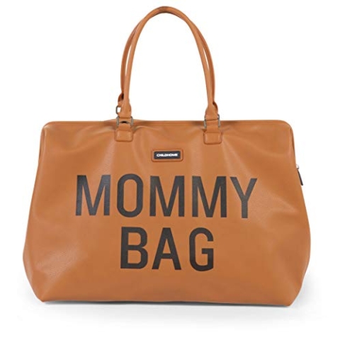 Childhome, Mommy Bag, Wickeltasche, Mutterschaft, Reisetasche, Großes Fassungsvermögen, Wickelunterlage, Verstellbarer Schulterriemen, Unterteilt, Isoliertasche, Kofferdurchführung, Braunes Kunstleder
