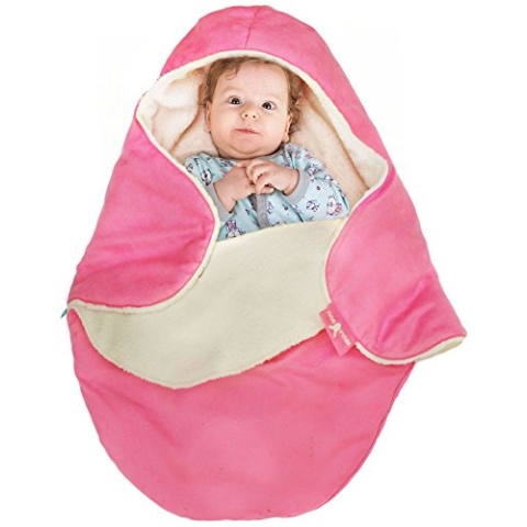 Wallaboo Einschlagdecke Coco nore, Sehr praktische und Kuschelweiche Babydecke, Veloursleder und Teddyplüsch, Rose