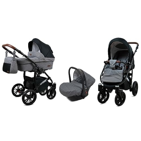 BabyLux® Bambimo Kinderwagen Set 3 in 1 - Optimal - incl. Babywanne, Buggy Sportsitz, Auto-Babyschale - Autositz - Kinderwagenset - Kombikinderwagen mit Wickeltasche, Regenschutz usw.