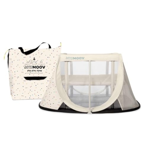 AeroMoov - Instant-Reisebett Baby - 2 Sekunden Aufbau - Superleicht und Kompakt - 2 Ebenen für Babys und Kleinkinder - Hochwertiger Matratze - Confetti Hearts