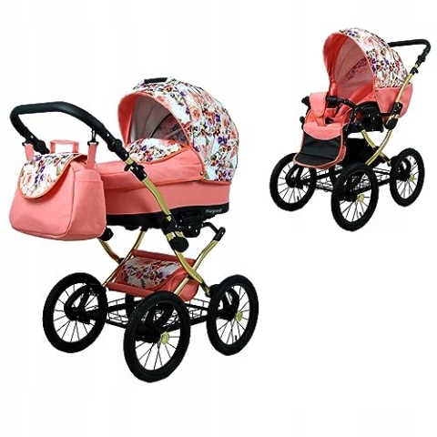 BabyLux® Bambimo Kinderwagen Set 2 in 1 - Margaret Gold - incl. Babywanne, Buggy Sportsitz - Kinderwagenset - Kombikinderwagen mit Wickeltasche, Regenschutz, Moskitonetz, Cupholder usw.