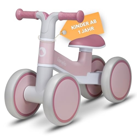 Lionelo VILLY Kinder Laufrad für 12-36 Monate Baby bis 30 kg, Lauflernrad Spielzeug mit 4 Räder, vordere Dämpfung, ergonomischer Sitz, Erst Rutschrad Fahrrad für Mädchen und Jungen