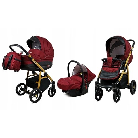 BabyLux® Bambimo Kinderwagen Set 3 in 1 - Axel - incl. Babywanne, Buggy Sportsitz, Auto-Babyschale - Autositz - Kinderwagenset - Kombikinderwagen mit Wickeltasche, Regenschutz usw.