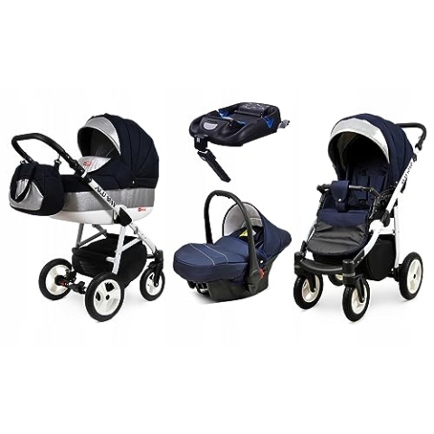 BabyLux® Kinderwagen Set 4 in 1 - Alu Way - incl. Babywanne, Buggy Sportsitz, Auto-Babyschale, ISOFIX-Basisstation - Autositz - Kinderwagenset - Kombikinderwagen mit Wickeltasche usw.