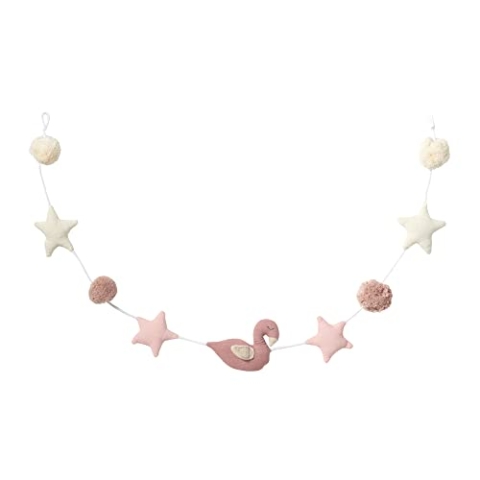 Nordic Coast Company Wandgirlande Musselin | Schwan Rosa 150 cm | Wanddekoration Kinderzimmer | Baby Wand Girlande | Geschenk zur Geburt | Wickelkommode Wandkette