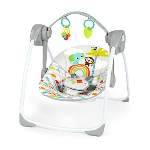 Bright Starts Playful Paradise Tragbare kompakte automatische Babyschaukel mit Musik, Unisex, Neugeborene+