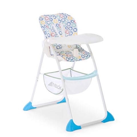 hauck Hochstuhl Sit N Fold für Kinder ab 6 Monate bis 15 kg, Klappbarer Reisehochstuhl mit Tisch, Einhändig Verstellbare Rückenlehne, Ultra Leicht, Großer Korb (Circles Multi)