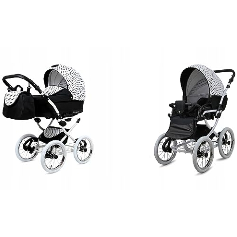 BabyLux® Bambimo Kinderwagen Set 2 in 1 - Margaret White - incl. Babywanne, Buggy Sportsitz - Kinderwagenset - Kombikinderwagen mit Wickeltasche, Regenschutz, Moskitonetz, Cupholder usw.