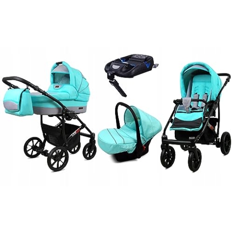 BabyLux® Kinderwagen Set 4 in 1 - Largo - incl. Babywanne, Buggy Sportsitz, Auto-Babyschale, ISOFIX-Basisstation - Autositz - Kinderwagenset - Kombikinderwagen mit Wickeltasche usw.