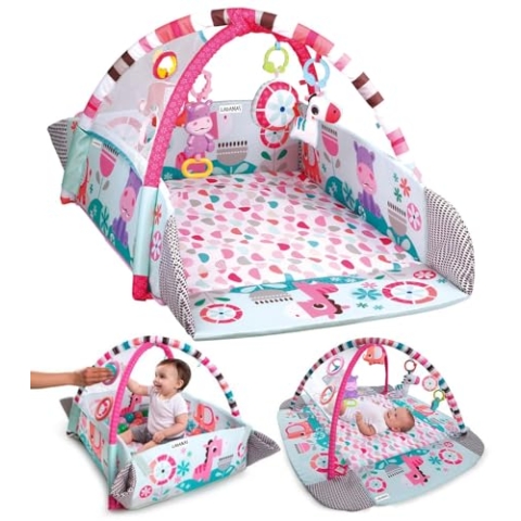 Multifunktionale Baby Spieldecke mit Spielbogen – Baby Gym Spielmatte & Krabbeldecke – inkl. 30 Bällen + 5 Spielzeugen Buikligtrainer – ab 0+ Monaten