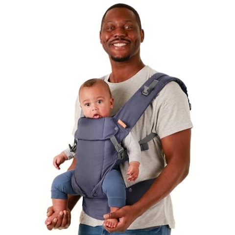 Beco Gemini Babytrage Neugeborene ab Geburt bis Kleinkind - 4 Tragepositionen Baby Trage - Babytrage ab Geburt, Ergonomischer Baby Carrier mit verstellbarem Sitz, 3-16 kg (Blaues Leinen)