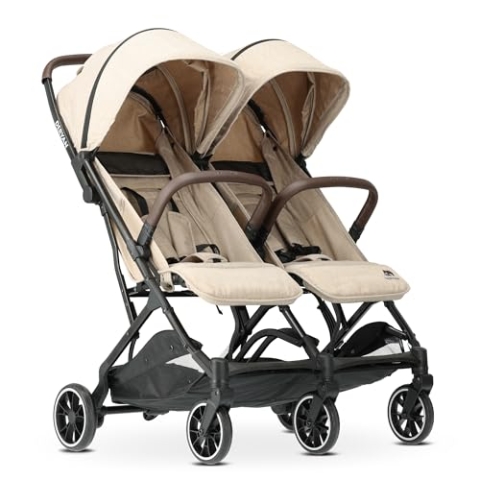 Deryan Rolo X2 Kinderwagen Buggy 2 in 1 - Buggy klein zusammenklappbar - Geburt bis 4 Jahre - Baby Wagen pro Sitz belastbar bis 22kg - Kinderbuggy klappbar - KOMPAKT & FALTBAR - Nougat