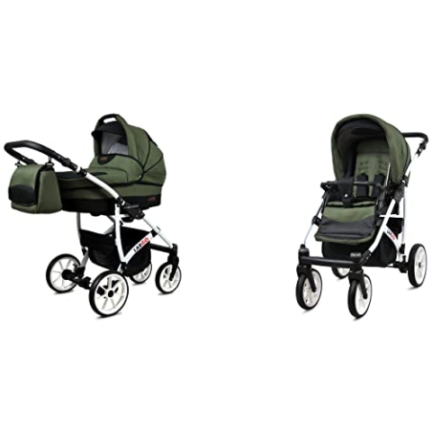 BabyLux Largo 2-in-1 Baby Kinderwagen Tief und Kinderwagen mit Zubehör Verstellbar und faltbar Aluminiumkonstruktion Wasserdicht Nicht abnehmbare Räder Pink Owl