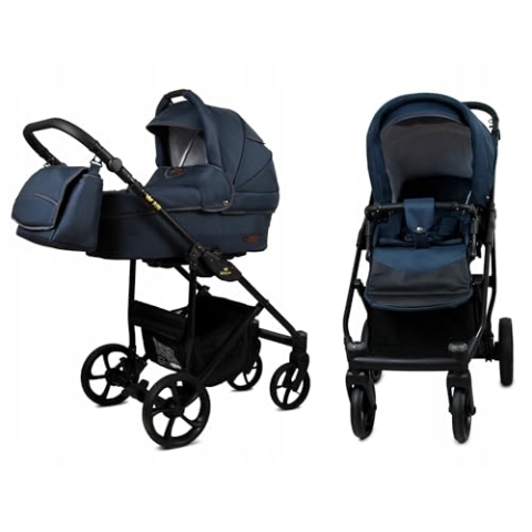 BabyLux® Bambimo Kinderwagen Set 2 in 1 - Air - Antracyt - incl. Babywanne, Buggy Sportsitz - Kinderwagenset - Kombikinderwagen mit Wickeltasche, Regenschutz, Moskitonetz, Cupholder usw.