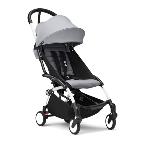 Stokke YOYO3 Kinderwagen ab 6 Monaten - Inklusive weißem Rahmen, Stone Sitzkissen + Verdeck - Blitzschnell ein- und ausklappbar - Leicht & kompakt - Handgepäck-kompatibel