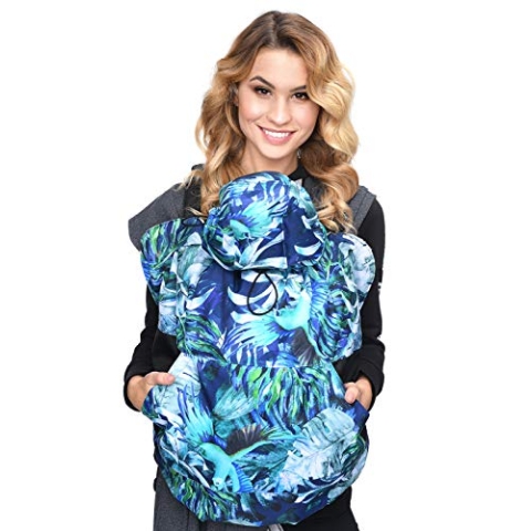 MijaCulture Tragecover, Universal Bezug für alle Babytragen und Tragetücher Baby Carrier Cape 4127 (Blau/Blätter/Vögel)