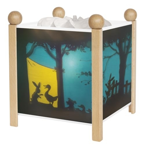 Trousselier - Schattenspiel - Nachtlicht - Magische Laterne - Ideales Geburtsgeschenk - Farbe Holz natur - animierte Bilder - beruhigendes Licht - 12V 10W Glühbirne inklusive - EU Stecker