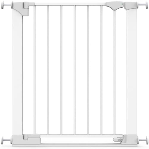 Safetots Sicherheitsstuffen Treppenschutzgitter, Weiß, 68cm - 75cm, Extra Niedrige Durchgangshöhe, Druckmontage Sicherheitsgitter, Kinderschutzgitter für Treppen, Einfache Installation