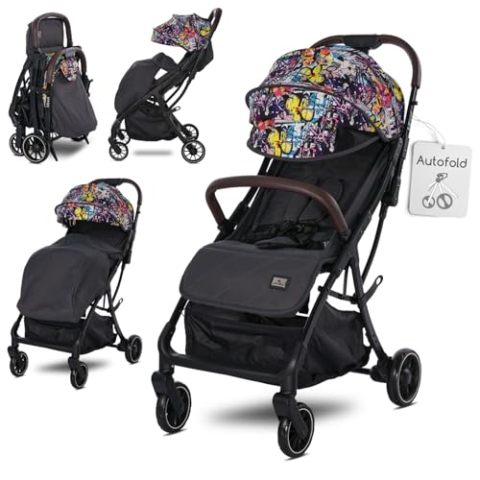 Lorelli Kinderwagen Minori, Sport Buggy klein zusammenklappbar, Autofold Einhand-Klappsystem, Nur 9,3kg, kompakter Sportsitz bis 22kg, Baby Reisebuggy mit Flaschenhalter, PU-Leder Handgriff, Bunt