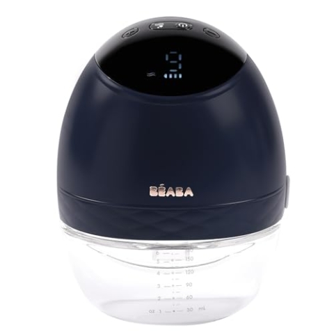 BÉABA, Elektrische freihändige Milchpumpe, Leicht, Kompakt, 3 Modi, 9 Stufen, 0 Wellen, Geräuschlos, Großes Fassungsvermögen 180mL, Timer, Memory-Funktion, 6 Sitzungen, USB C Ladegerät, Night blue