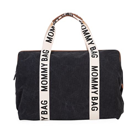 Childhome, Mommy Bag, Wickeltasche, Kliniktasche, Reisetasche, großes Fassungsvermögen, Wickelauflage, verstellbarer Schultergurt, unterteilt, Isoliertasche, Durchgang für Koffer, Schwarz, Signature
