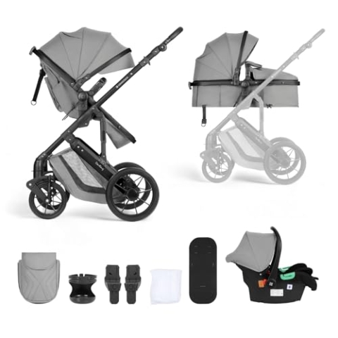 Kikkaboo Kinderwagen Darling 3 in 1 Sportsitz Tragetasche Autositz Wickeltasche, Farbe:hellgrau