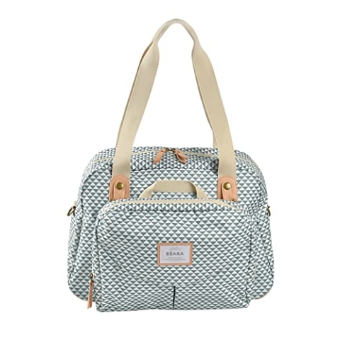 BÉABA, Genève II Wickeltasche, modular, großes Fassungsvermögen, mehrere Staufächer, abnehmbare Vordertasche, Wickelunterlage, isolierte Lunchtasche, Kinderwagen-Befestigungssystem, Salbeigrün