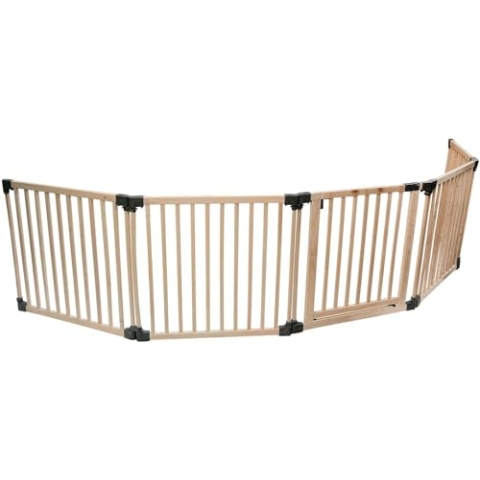 Safetots HolzMehrPanelMehrzweckSicherheitsbarriere, bis zu 416cm, Naturholz, 76cm Hoch, Flexible Barriere, Raumteiler mit Tür für Babys und Kleinkinder, Einfache Installation